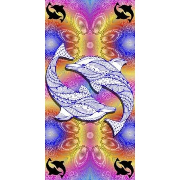 Unbranded Other - New Colorful Retro Dolphins Beach Bath Pool Gift Towel Hippie Ocean Sea Life NIP